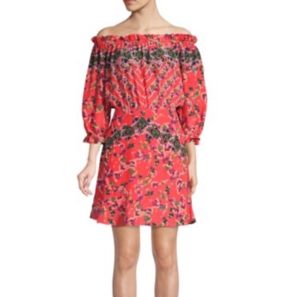 SALONI Dresses & Skirts - SALONI Grace Silk Floral Off Shoulder‎ Mini Dress